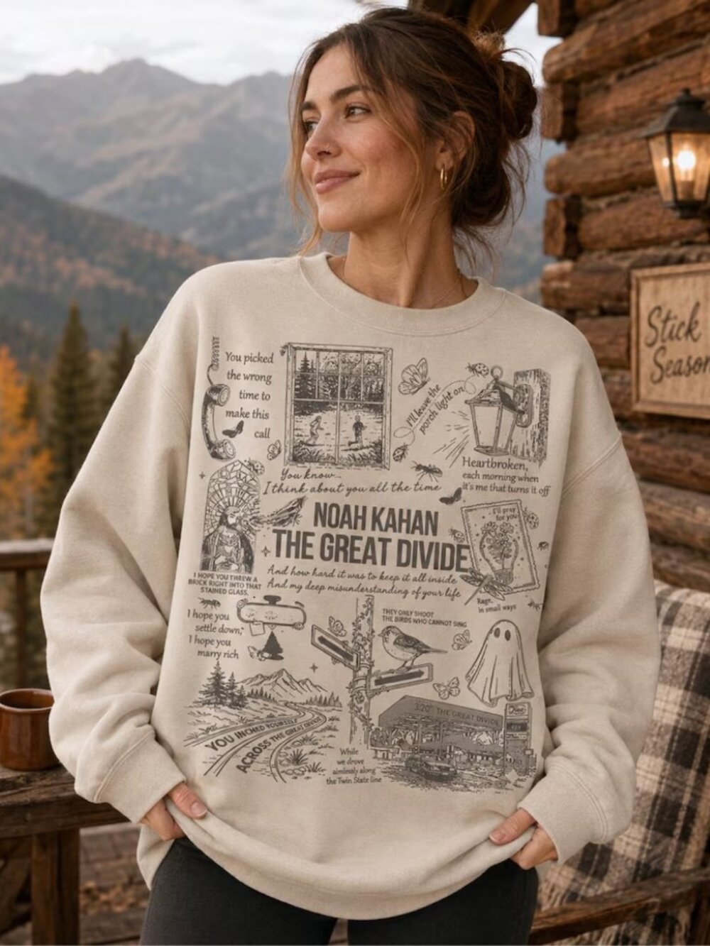 Beige Noah Kahan The Great Divide Collage Graphic Sweatshirt For Fans
